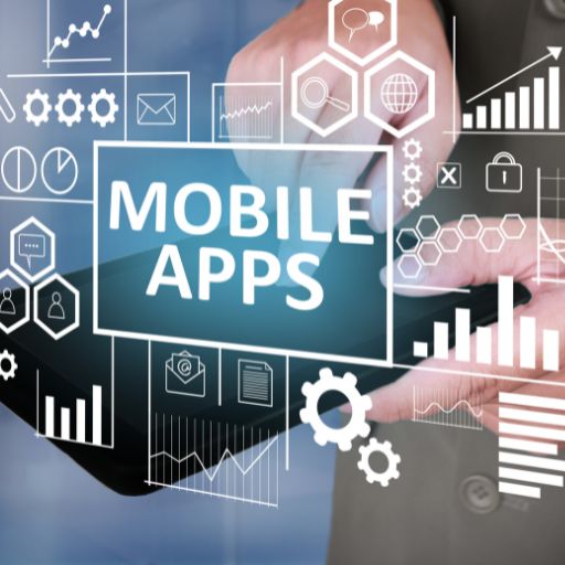 Concept of mobile app development with digital interface graphics representing apps and analytics, showcasing a mobile app development company in India