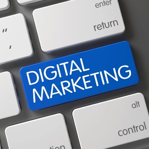 Blue key labeled Digital Marketing on a keyboard, representing digital marketing services in India.