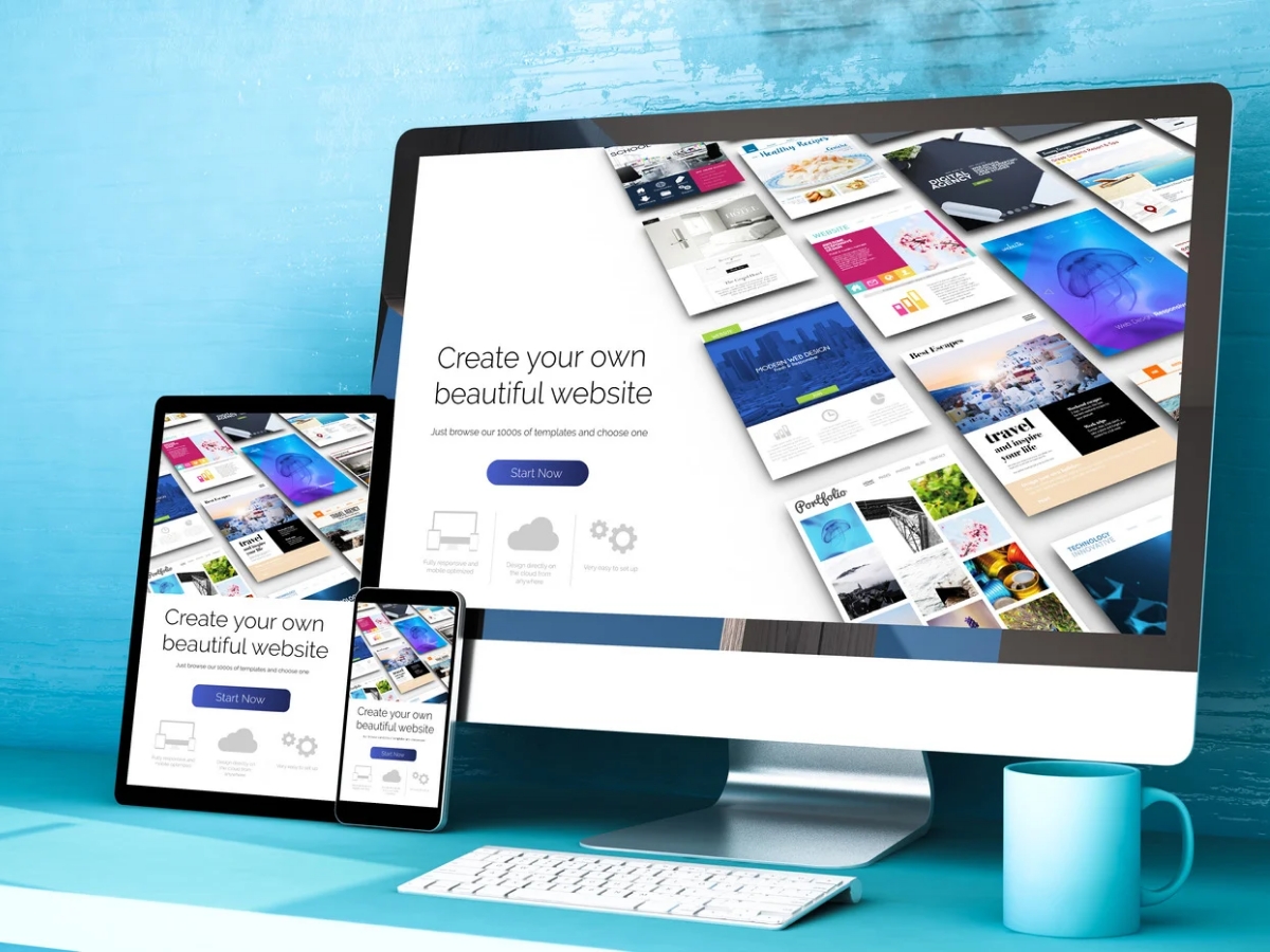 Modern responsive layouts displayed on desktop, tablet, and mobile by a Website design company in Kochi showcasing creative templates