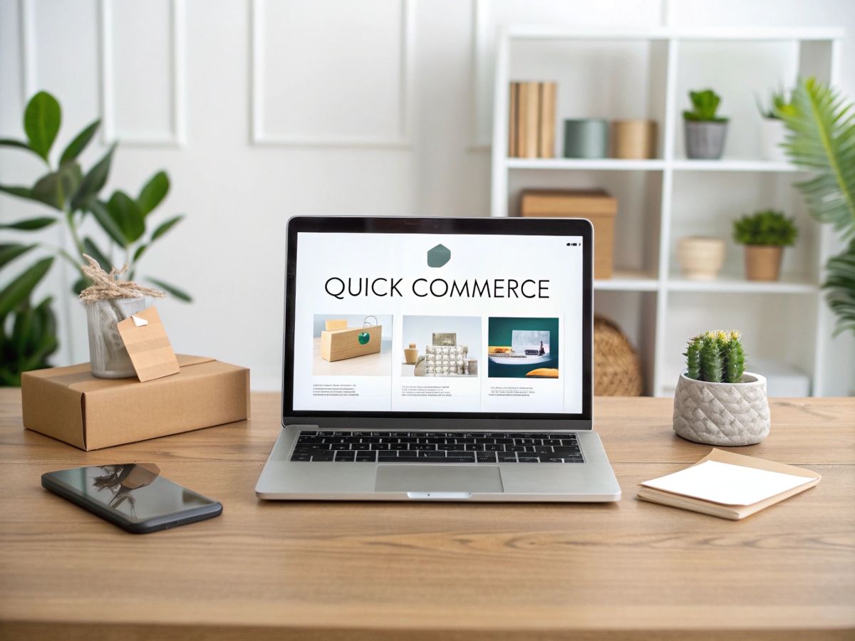 Laptop showing "Quick Commerce" page, ideal for Ecommerce Website Development Services in Kerala