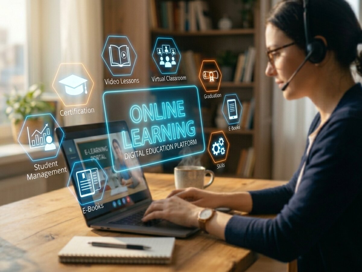 An online learning platform with virtual classroom features displayed by a digital marketing company in Kerala