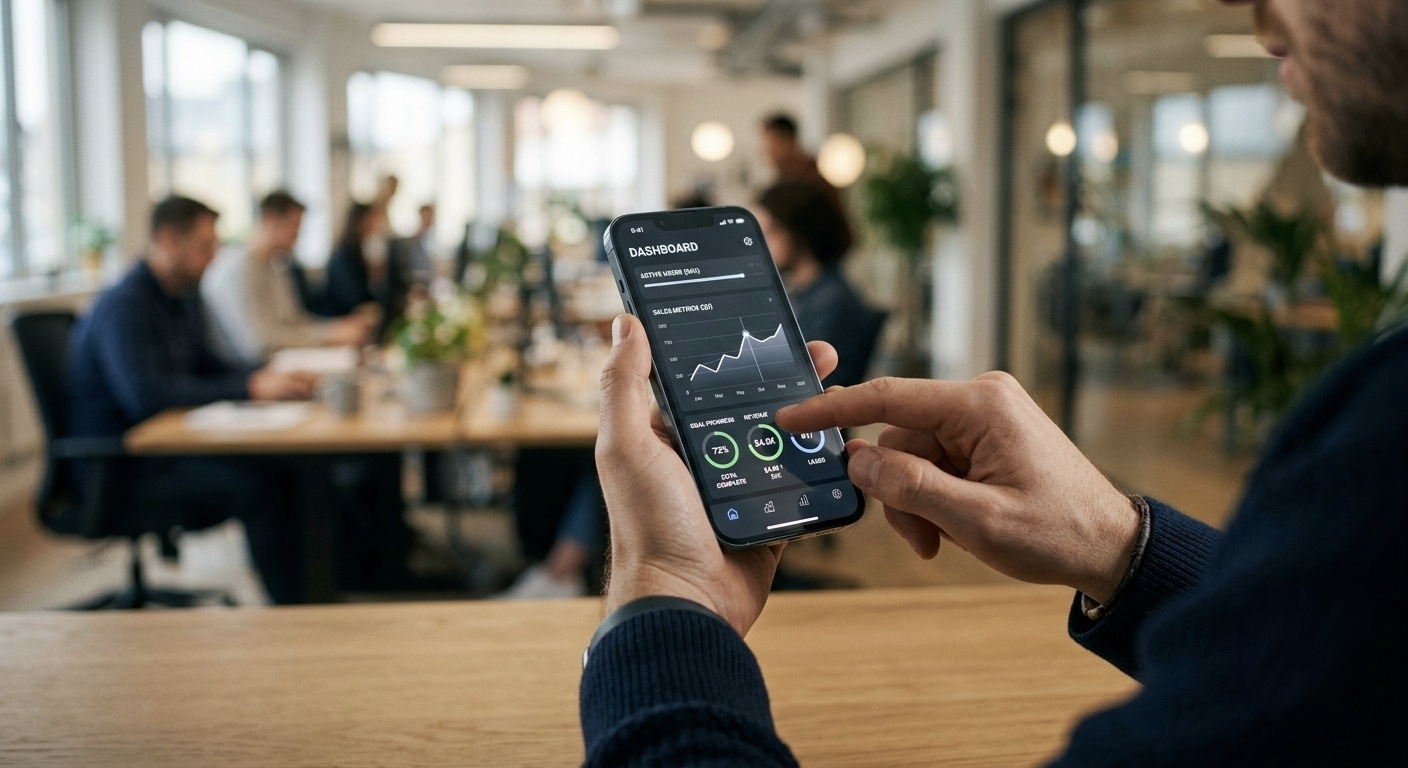 Mobile app development company in Kochi showcasing a custom dashboard app on smartphone
