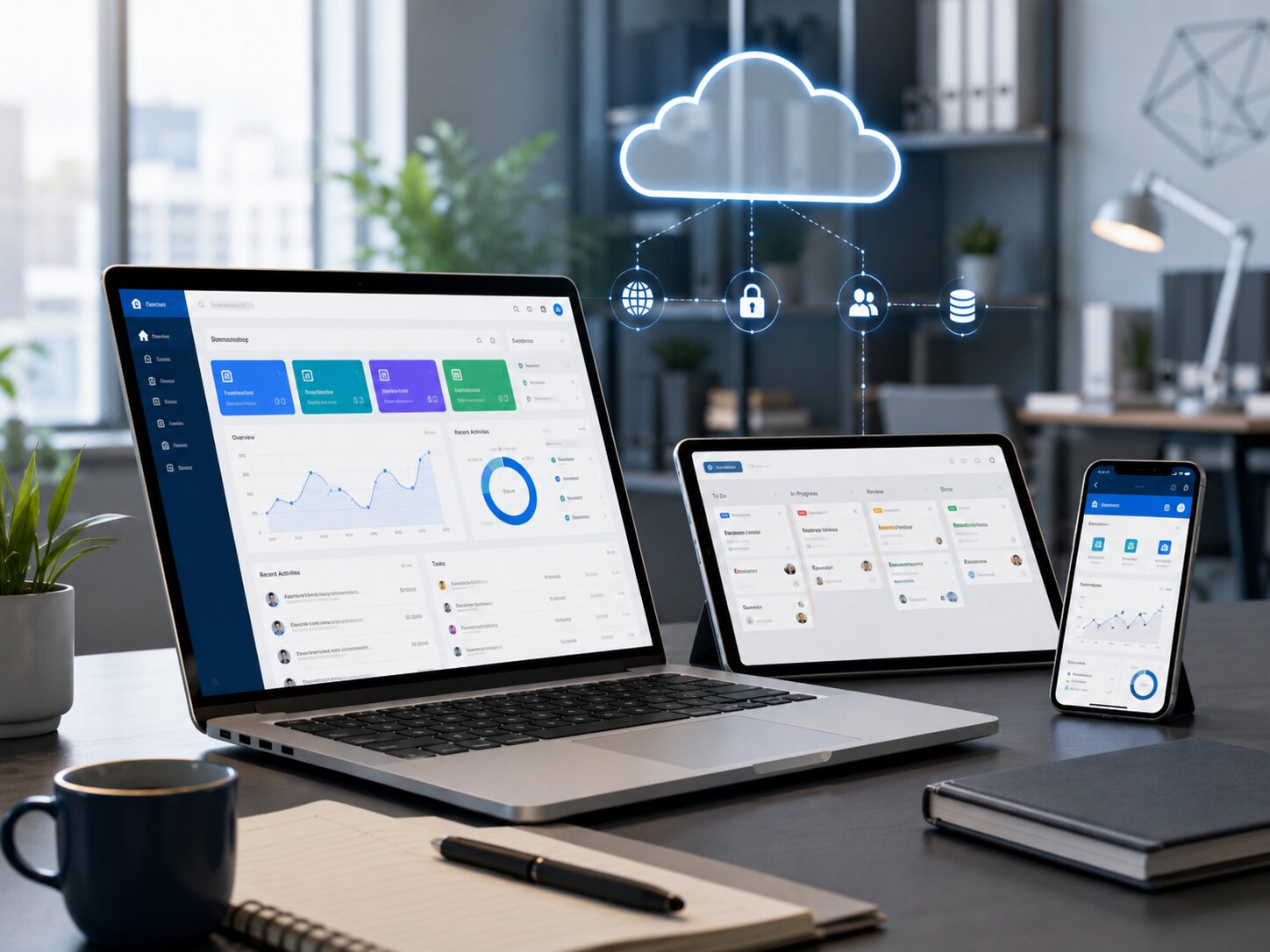 Professional web application development in Kochi showcasing a business dashboard for workflow automation and cloud-based collaboration