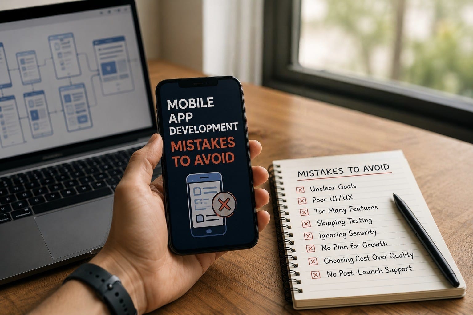 Developer reviewing common mobile app development mistakes before building a business application in Kochi