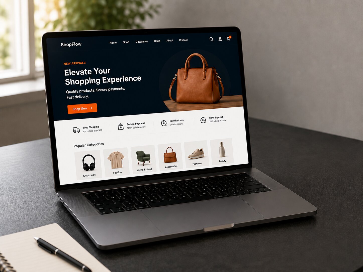 Modern eCommerce website showcased on a laptop by the best web design company in Kerala.