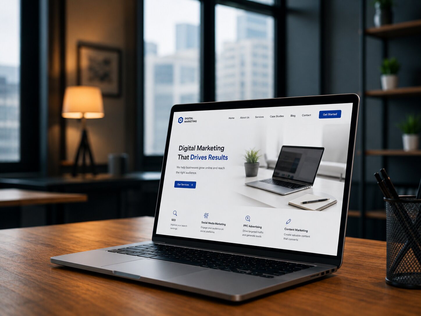 A modern website displayed on a laptop represents the best web design company in Kerala with a clean business interface.