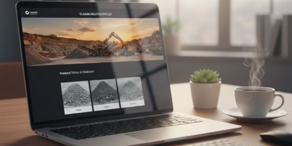 Vilamana Industries website displayed on a laptop showcasing aggregates and quarry products.