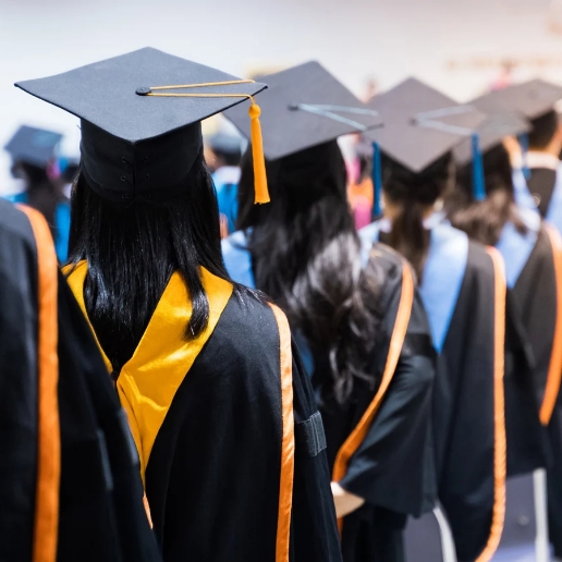 Graduates in caps and gowns at a convocation ceremony representing achievement, learning, and success — creative concept by the best digital marketing company in Kerala for educational branding.