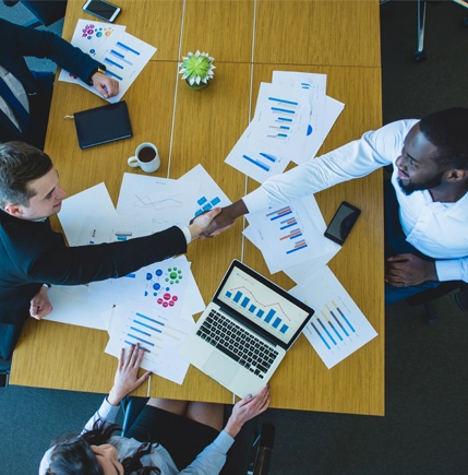 Business team meeting at IT consulting company India discussing growth